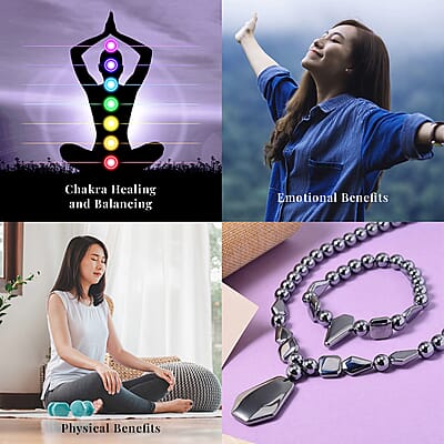 Terahertz 310.65 ctw Beaded Stretch Bracelet and Necklace in Rhodium Over Sterling Silver, Terahertz Hexagon Jewelry Set, Gift For Her 18-20 Inches