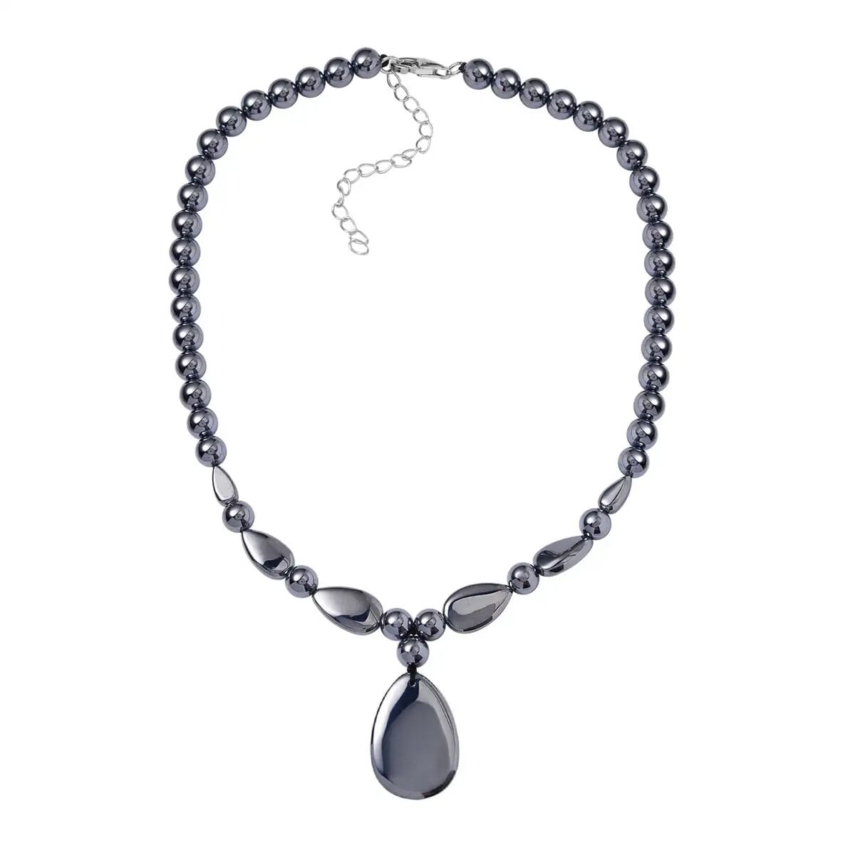 Terahertz 300.00 ctw Beaded Stretch Bracelet and Necklace in Rhodium Over Sterling Silver, Terahertz Pear Jewelry Set, Gift For Her 18-20 Inches image number 5