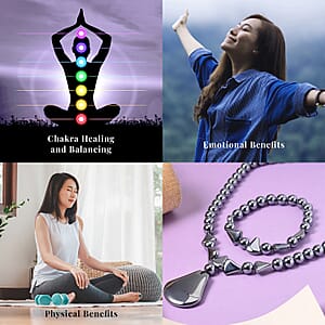 Terahertz 175.10 ctw Beaded Stretch Bracelet and Necklace in Rhodium Over Sterling Silver, Terahertz Fancy Jewelry Set, Gift For Her 18-20 Inches