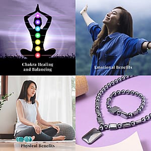 Terahertz 328.70 ctw Beaded Stretch Bracelet and Necklace in Rhodium Over Sterling Silver, Terahertz Rectangle Jewelry Set, Gift For Her 18-20 Inches