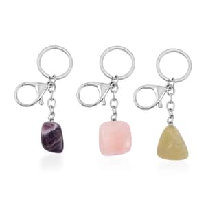 Set of 3 Amethyst, Brazilian Citrine and Galilea Rose Quartz Keychains in Silvertone 324.00 ctw