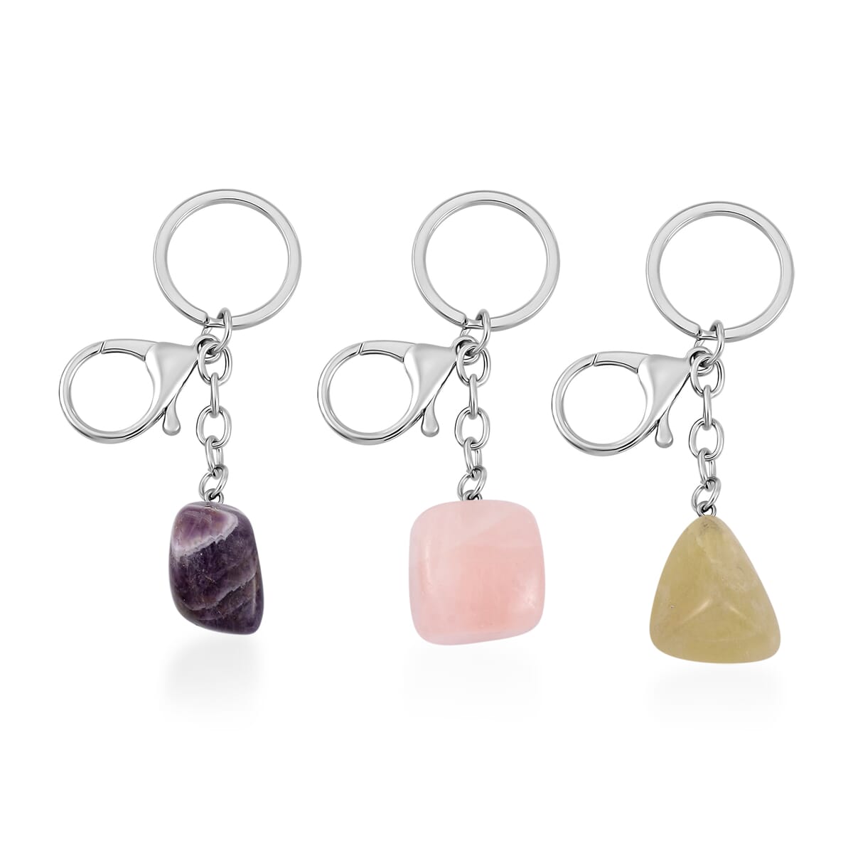 Set of 3 Amethyst, Brazilian Citrine and Galilea Rose Quartz Keychains in Silvertone 324.00 ctw image number 0