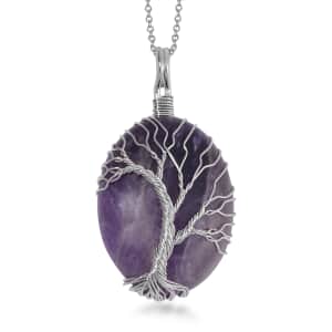 Amethyst Pendant in Silvertone with Stainless Steel Necklace 20-22 Inches 50.00 ctw