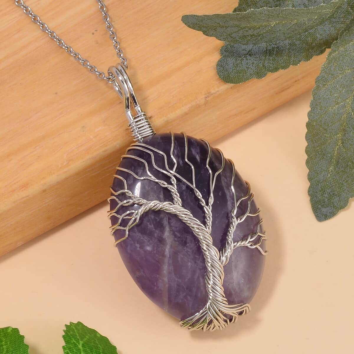 Amethyst Pendant in Silvertone with Stainless Steel Necklace 20-22 Inches 50.00 ctw image number 1