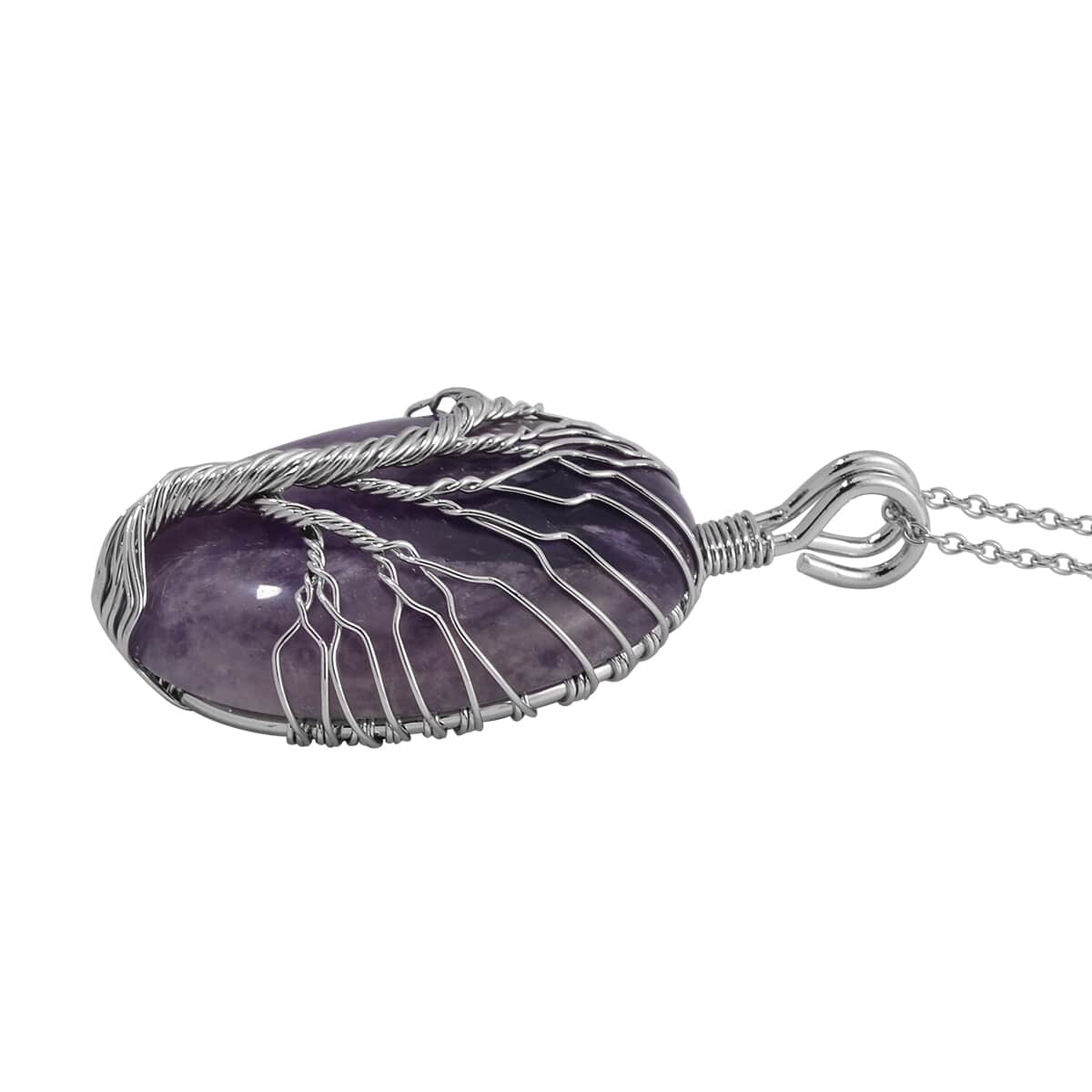 Amethyst Pendant in Silvertone with Stainless Steel Necklace 20-22 Inches 50.00 ctw image number 3