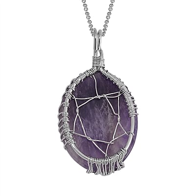 Amethyst 50.00 ctw Tree of Life Pendant in Silvertone with Stainless Steel Necklace 20-22 Inches