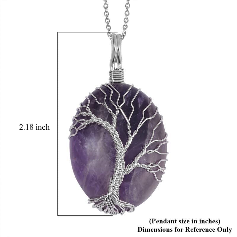 Amethyst 50.00 ctw Tree of Life Pendant in Silvertone with Stainless Steel Necklace 20-22 Inches