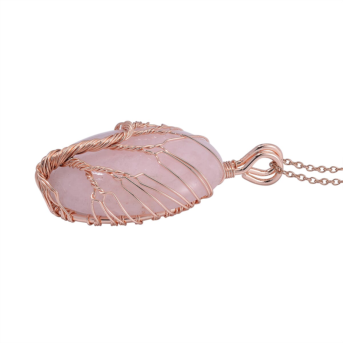 Galilea Rose Quartz 50.00 ctw Tree of Life Pendant in Rosetone with ION Plated Rose Gold Stainless Steel Necklace 20-22 Inches