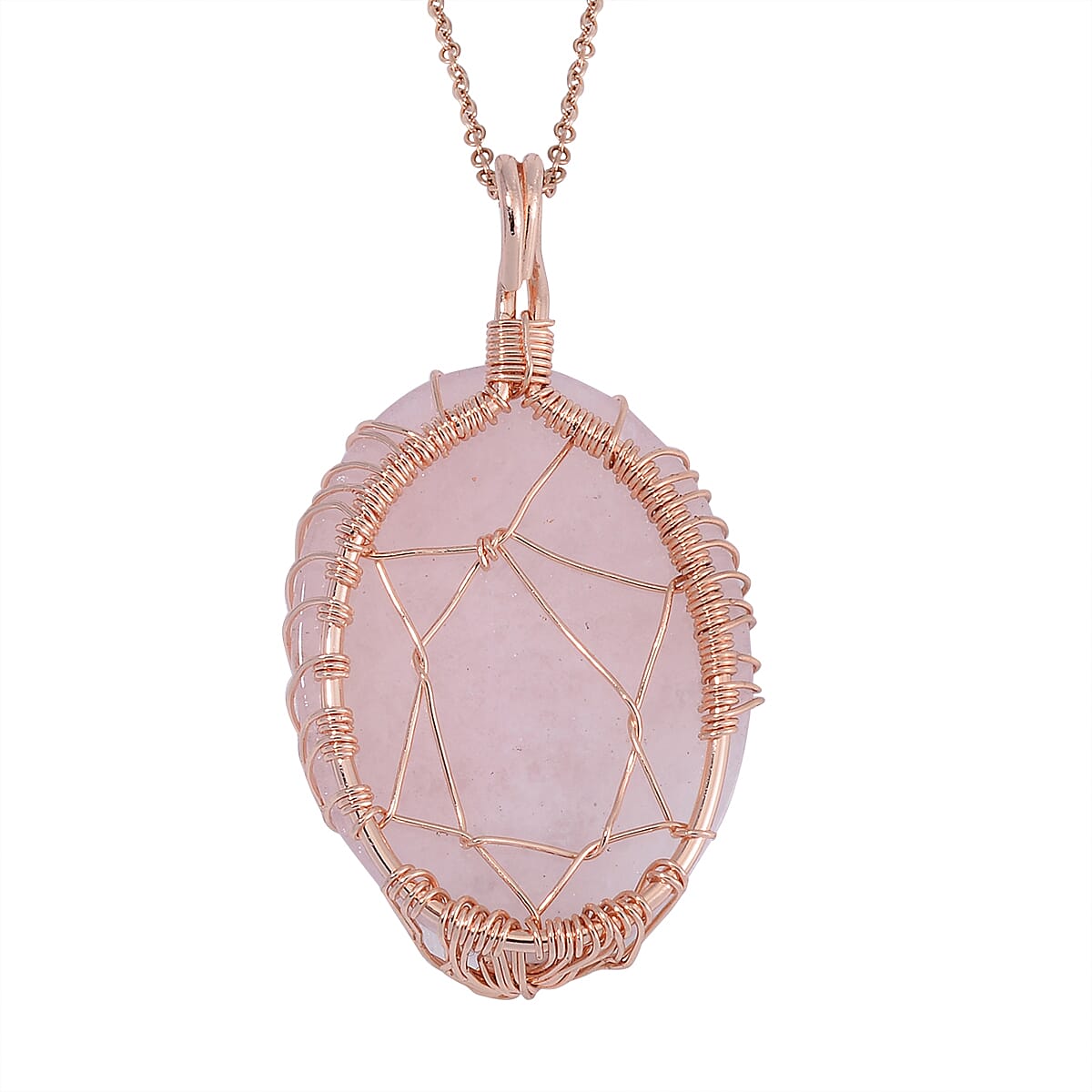 Galilea Rose Quartz 50.00 ctw Tree of Life Pendant in Rosetone with ION Plated Rose Gold Stainless Steel Necklace 20-22 Inches