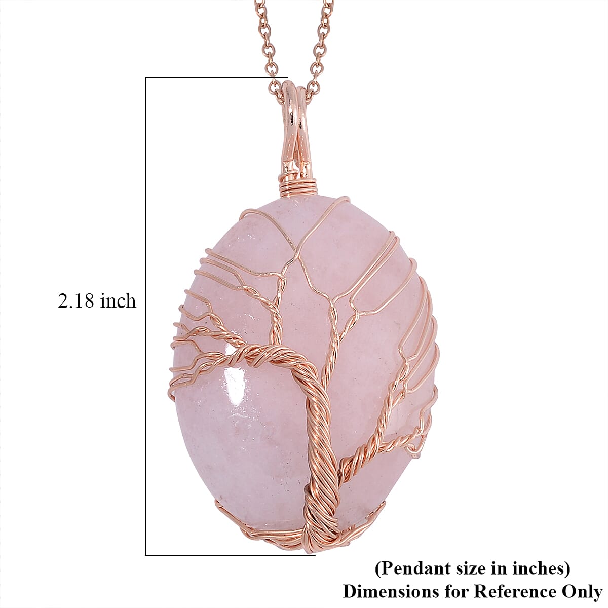Galilea Rose Quartz 50.00 ctw Tree of Life Pendant in Rosetone with ION Plated Rose Gold Stainless Steel Necklace 20-22 Inches