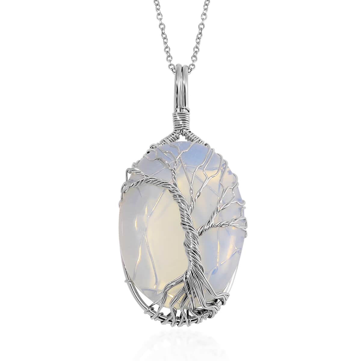 Opalite 50.00 ctw Pendant in Silvertone with Stainless Steel Necklace 20-22 Inches image number 0