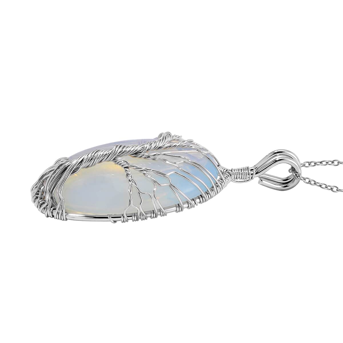 Opalite 50.00 ctw Pendant in Silvertone with Stainless Steel Necklace 20-22 Inches image number 3