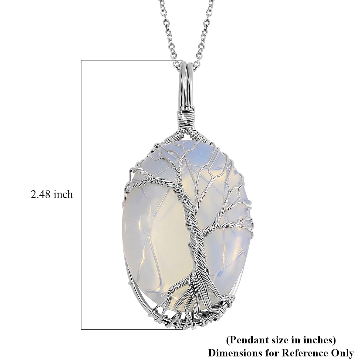 Opalite 50.00 ctw Tree of Life Pendant in Silvertone with Stainless Steel Necklace 20-22 Inches