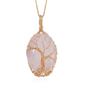 White Crystal Quartz Pendant in Goldtone with ION Plated Yellow Gold Stainless Steel Necklace 20-22 Inches 50.00 ctw