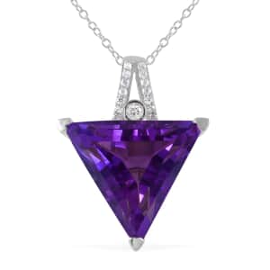 African Amethyst and White Zircon Pendant Necklace 18 Inches in Platinum Over Sterling Silver 16.35 ctw