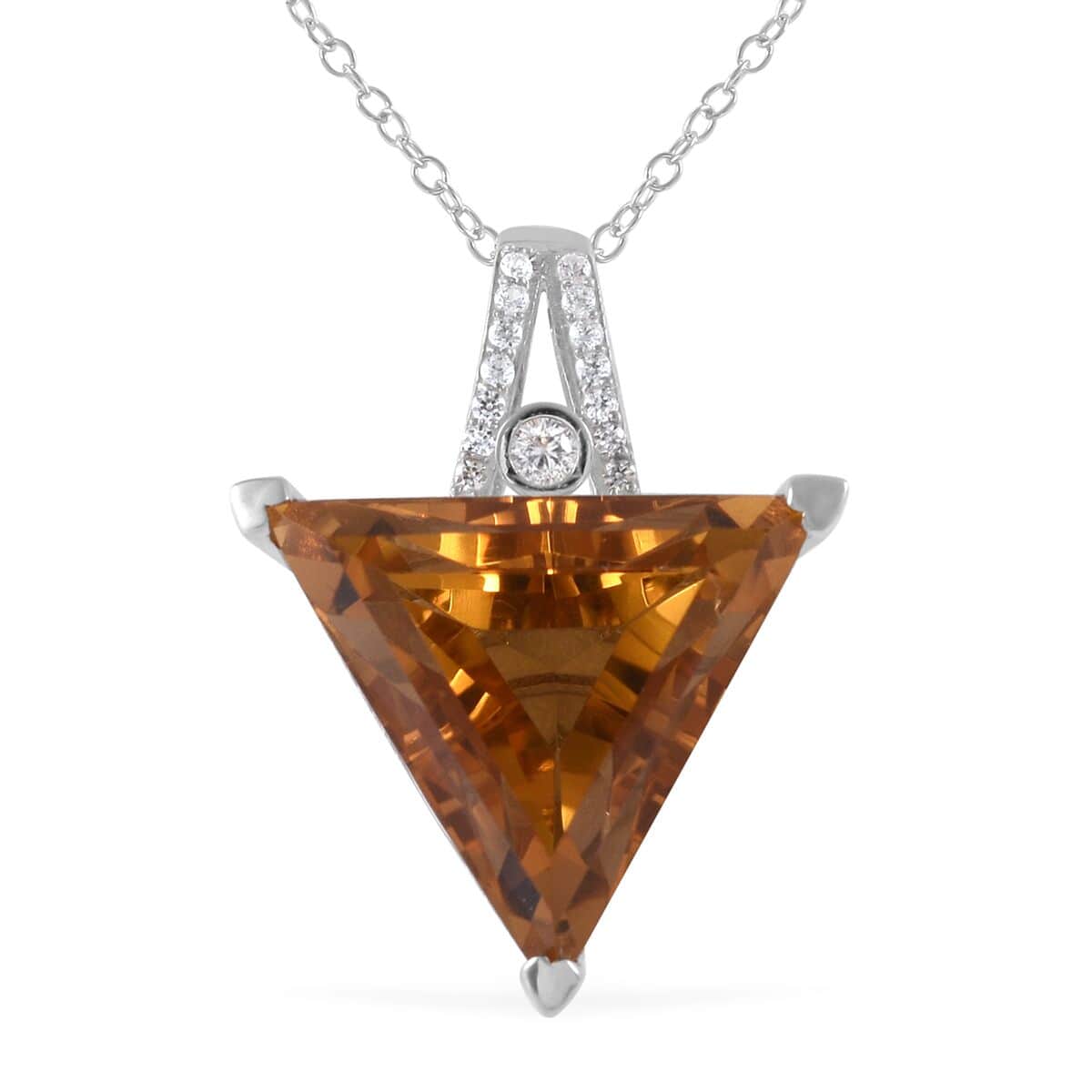 Brazilian Citrine and White Zircon Pendant Necklace 18 Inches in Platinum Over Sterling Silver 17.00 ctw image number 0