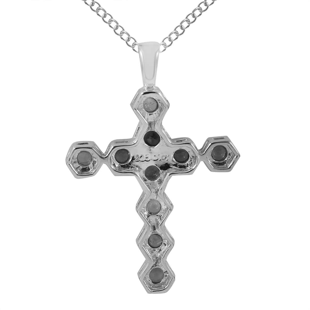 Multi Sapphire Cross Pendant Necklace 18 Inches in Platinum Over Sterling Silver 1.75 ctw image number 3