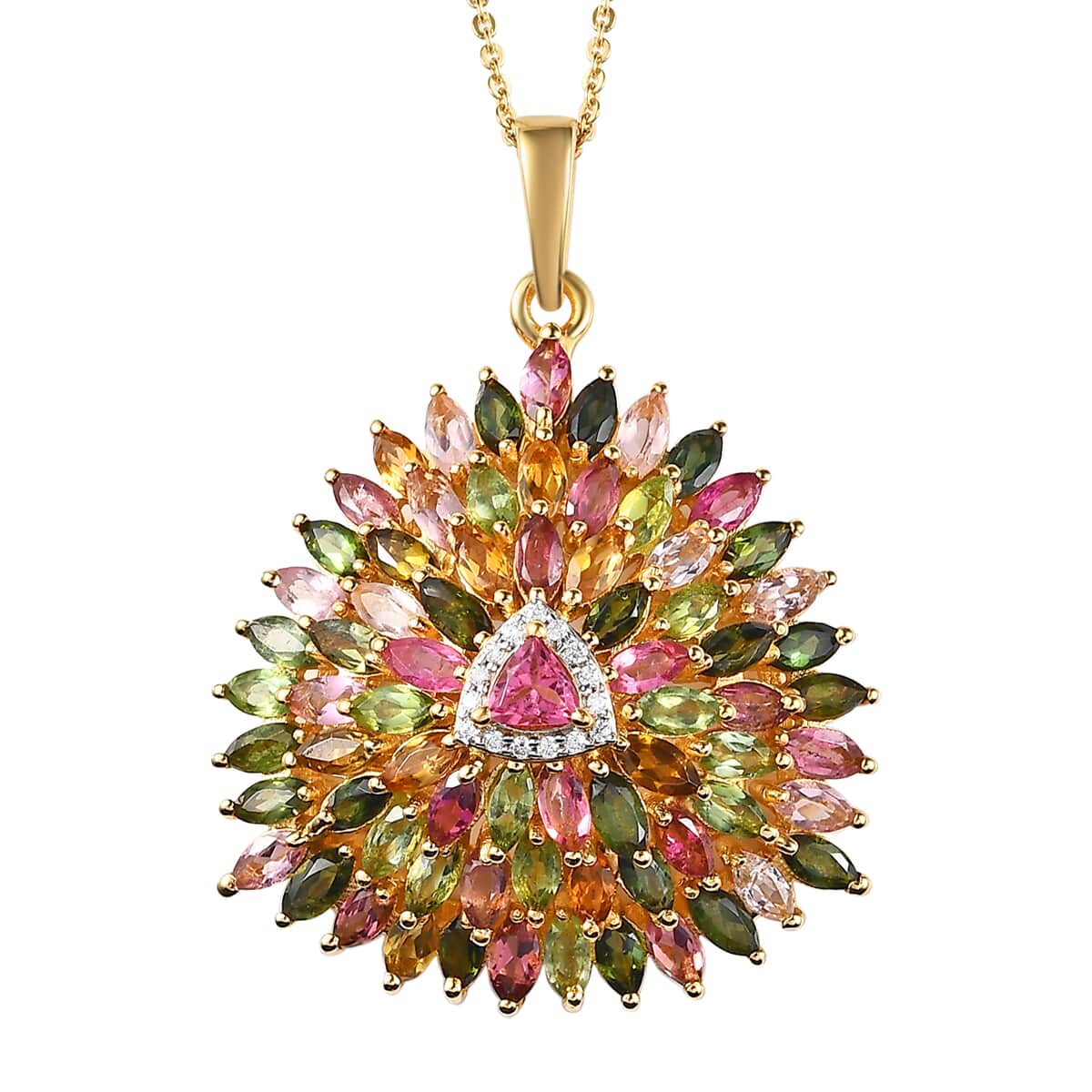 Multi-Tourmaline and Moissanite Sparkle Pendant Necklace 20 Inches in Vermeil Yellow Gold Over Sterling Silver 6.50 ctw image number 0