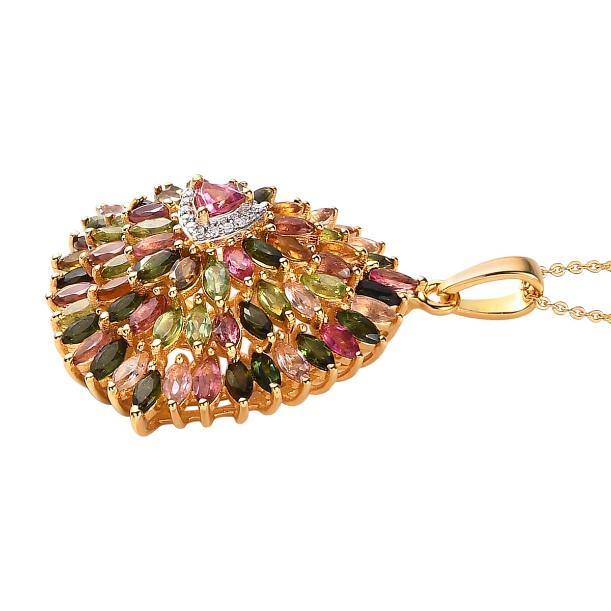 Multi-Tourmaline and Moissanite Sparkle Pendant Necklace 20 Inches in Vermeil Yellow Gold Over Sterling Silver 6.50 ctw image number 3