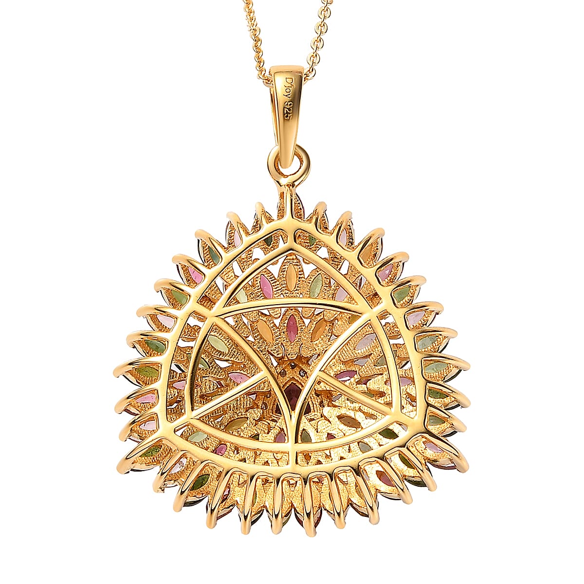 Multi-Tourmaline and Moissanite Sparkle Pendant Necklace 20 Inches in Vermeil Yellow Gold Over Sterling Silver 6.50 ctw