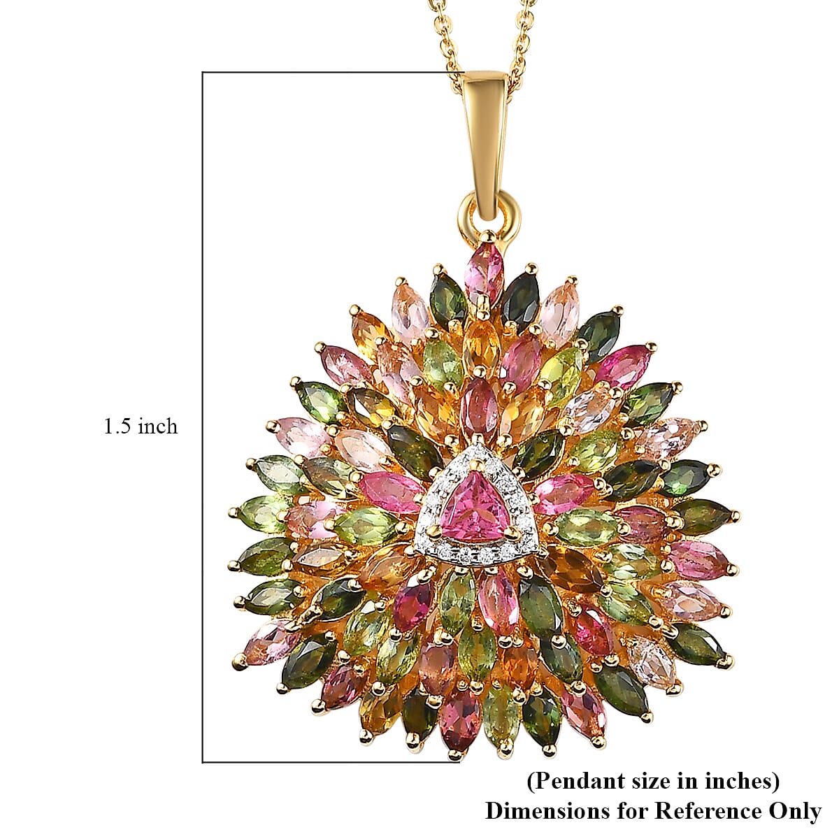 Multi-Tourmaline and Moissanite Sparkle Pendant Necklace 20 Inches in Vermeil Yellow Gold Over Sterling Silver 6.50 ctw
