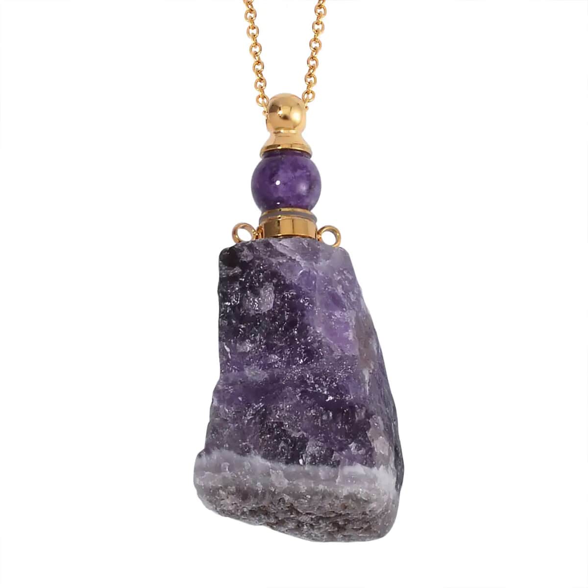 African Amethyst 100.00 ctw Perfume Bottle Pendant in Goldtone with ION Plated Yellow Gold Stainless Steel Necklace 18-20 Inches image number 0