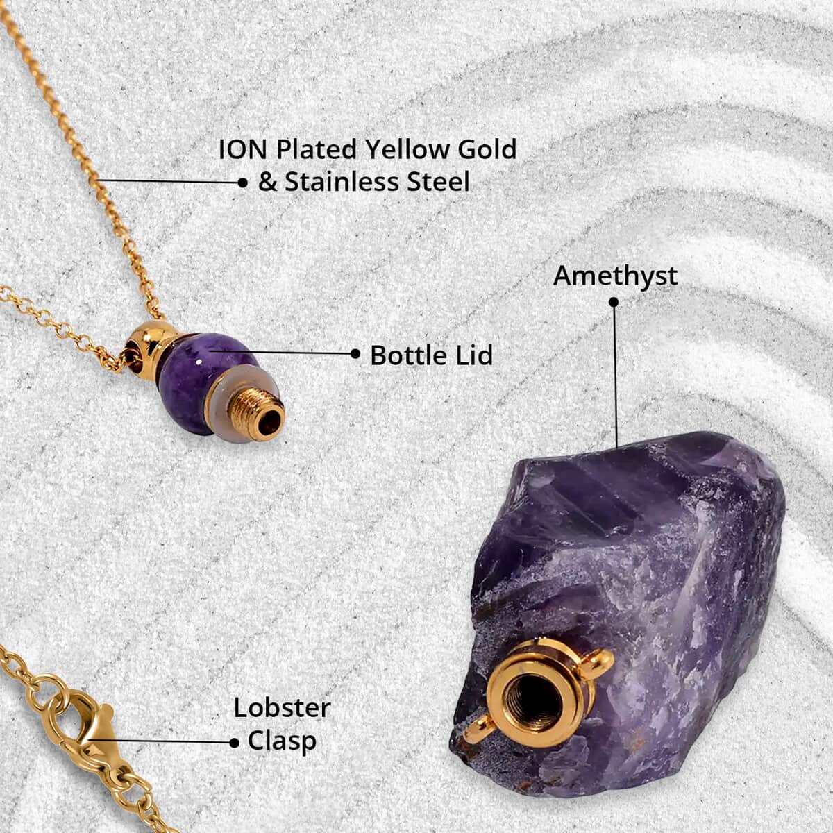 African Amethyst 100.00 ctw Perfume Bottle Pendant in Goldtone with ION Plated Yellow Gold Stainless Steel Necklace 18-20 Inches image number 4