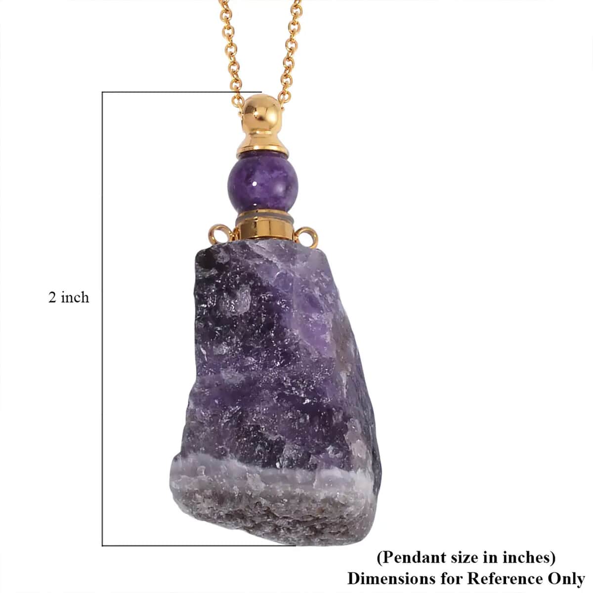 African Amethyst 100.00 ctw Perfume Bottle Pendant in Goldtone with ION Plated Yellow Gold Stainless Steel Necklace 18-20 Inches image number 6