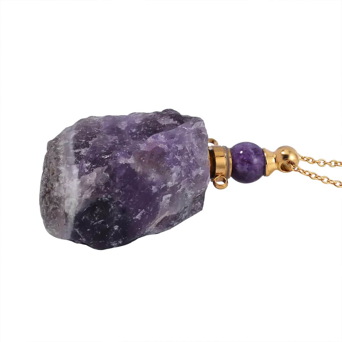 African Amethyst 100.00 ctw Perfume Bottle Pendant in Goldtone with ION Plated Yellow Gold Stainless Steel Necklace 18-20 Inches image number 8