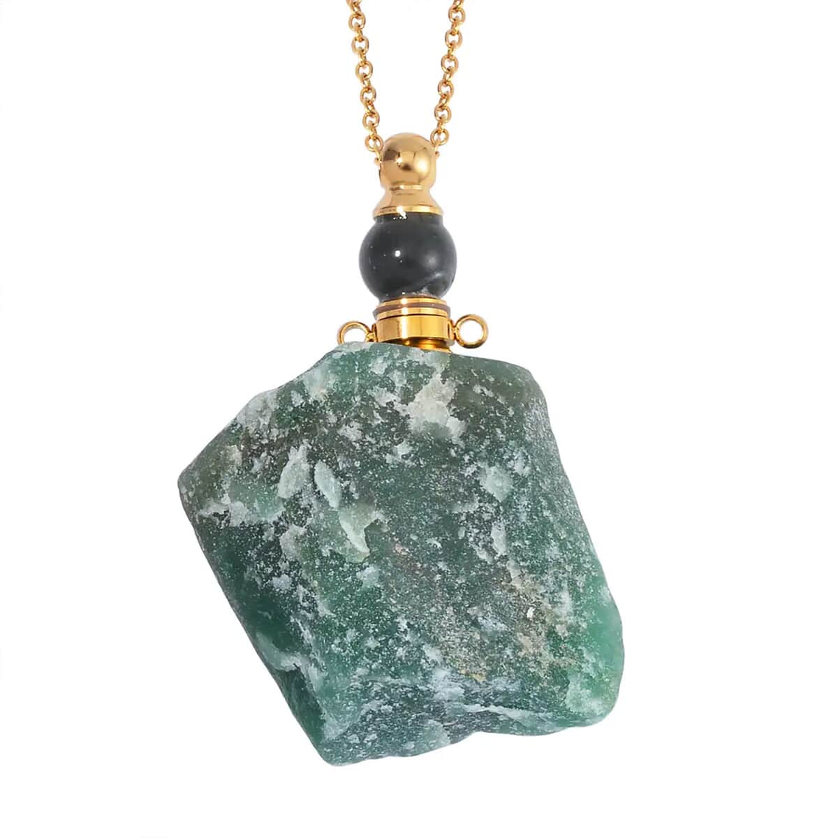 Green Aventurine 100.00 ctw Perfume Bottle Pendant in Goldtone with ION Plated Yellow Gold Stainless Steel Necklace 18-20 Inches image number 0