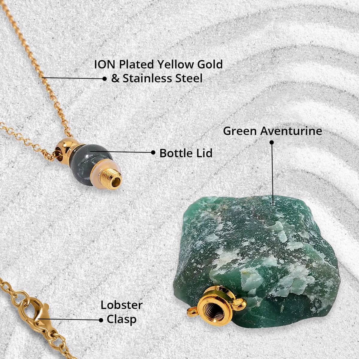 Green Aventurine 100.00 ctw Perfume Bottle Pendant in Goldtone with ION Plated Yellow Gold Stainless Steel Necklace 18-20 Inches image number 4