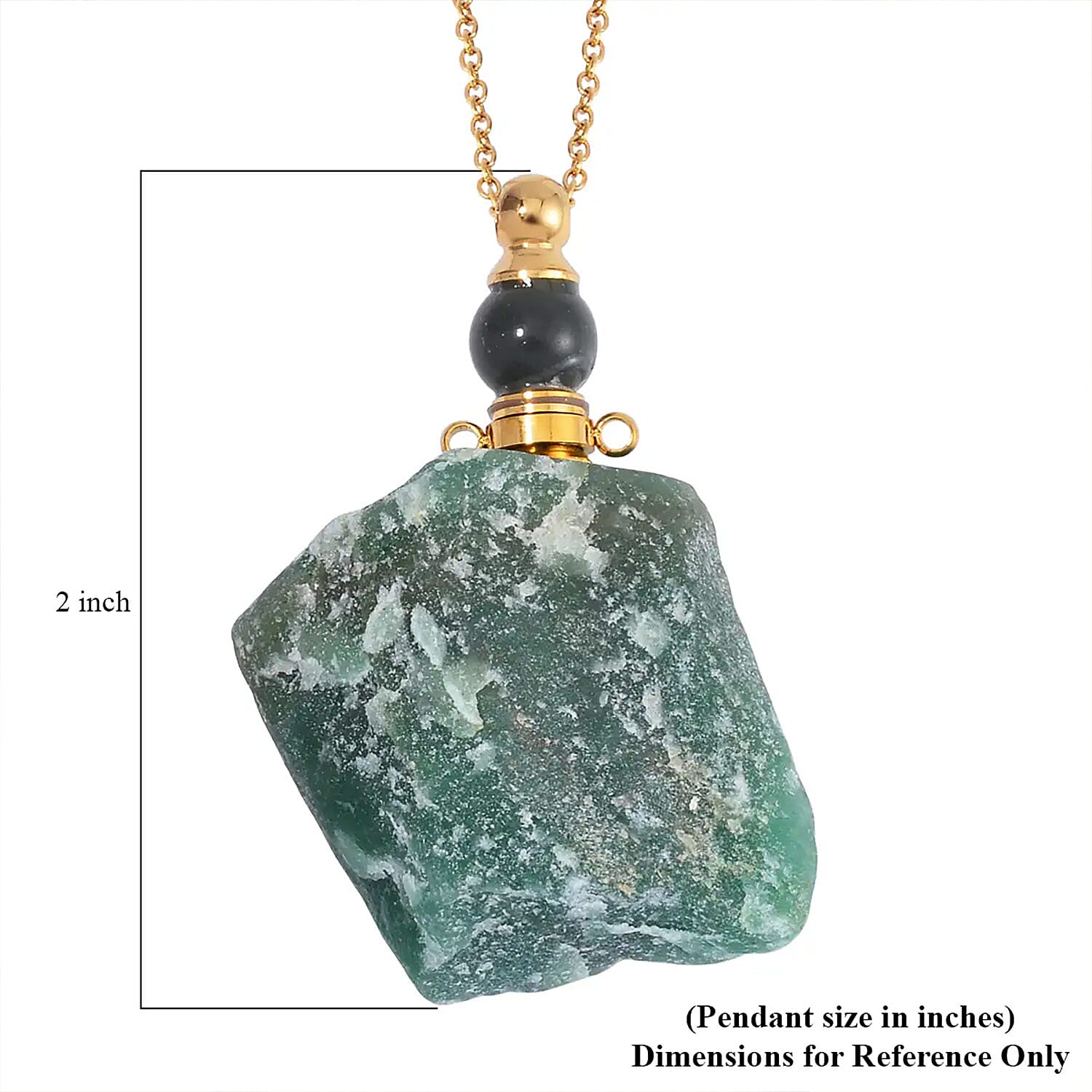 Green Aventurine 100.00 ctw Perfume Bottle Pendant in Goldtone with ION Plated Yellow Gold Stainless Steel Necklace 18-20 Inches