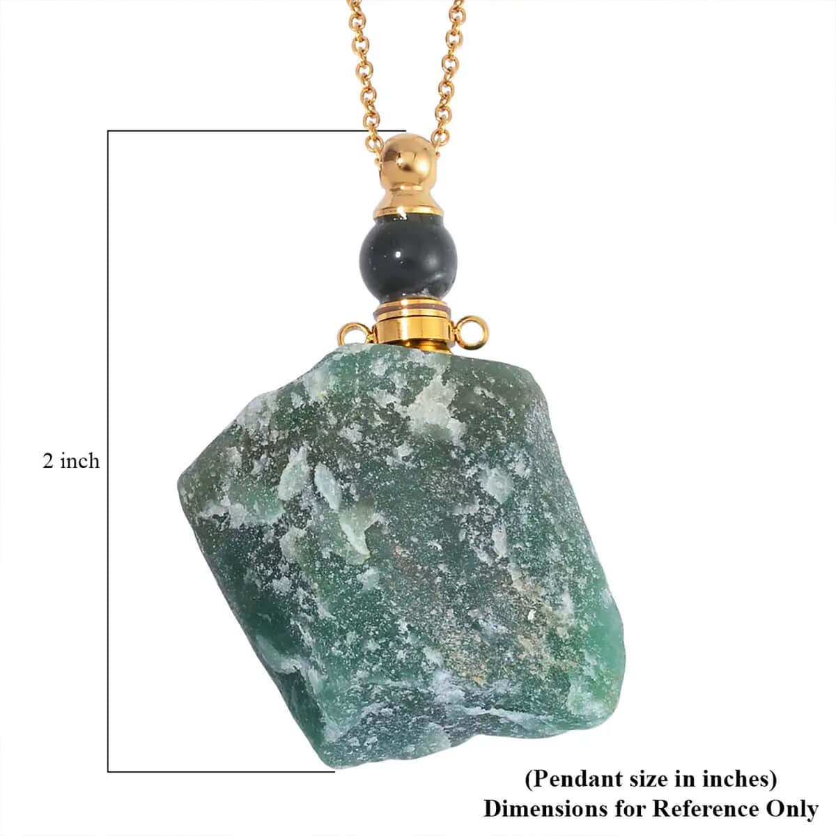 Green Aventurine 100.00 ctw Perfume Bottle Pendant in Goldtone with ION Plated Yellow Gold Stainless Steel Necklace 18-20 Inches image number 6