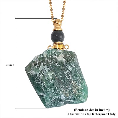 Green Aventurine 100.00 ctw Perfume Bottle Pendant in Goldtone with ION Plated Yellow Gold Stainless Steel Necklace 18-20 Inches