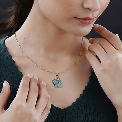 Green Aventurine 100.00 ctw Perfume Bottle Pendant in Goldtone with ION Plated Yellow Gold Stainless Steel Necklace 18-20 Inches