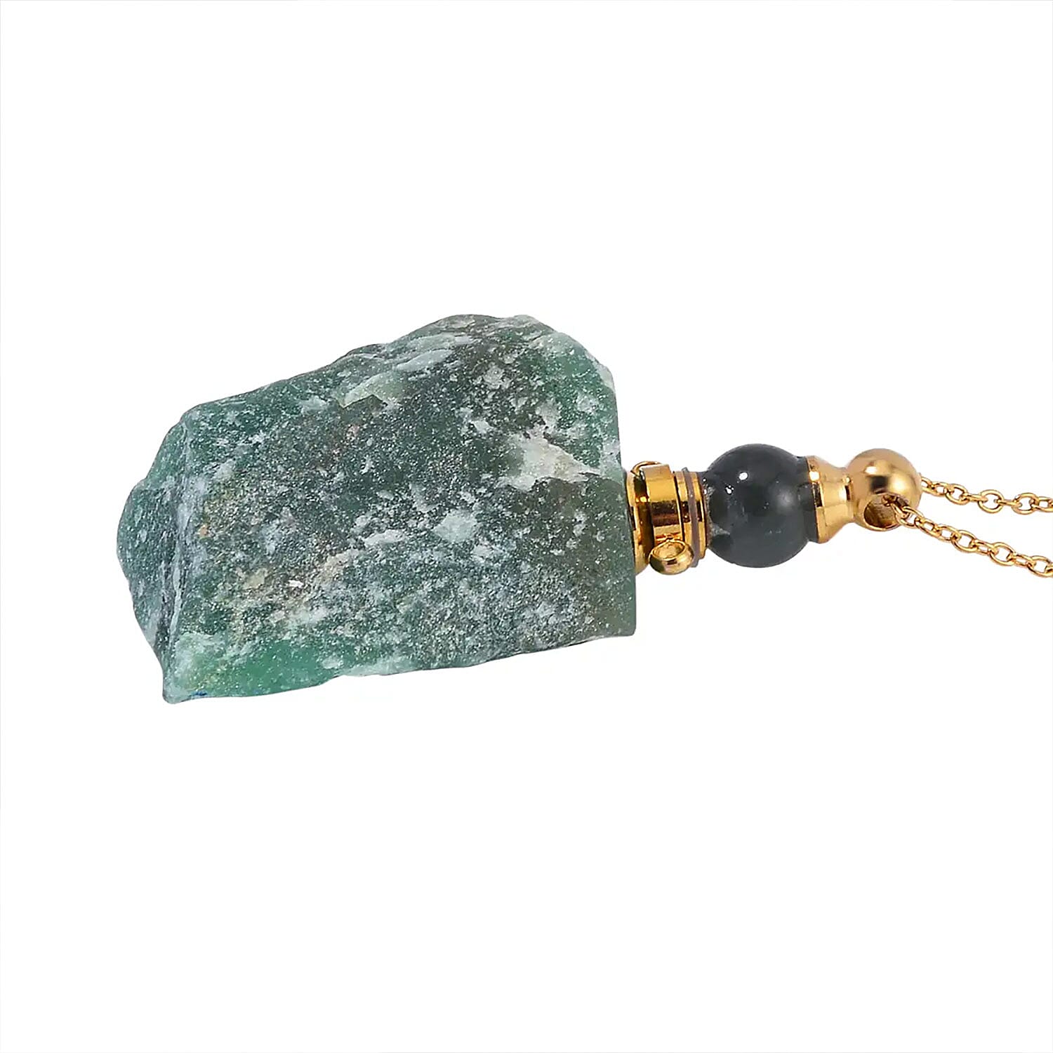 Green Aventurine 100.00 ctw Perfume Bottle Pendant in Goldtone with ION Plated Yellow Gold Stainless Steel Necklace 18-20 Inches