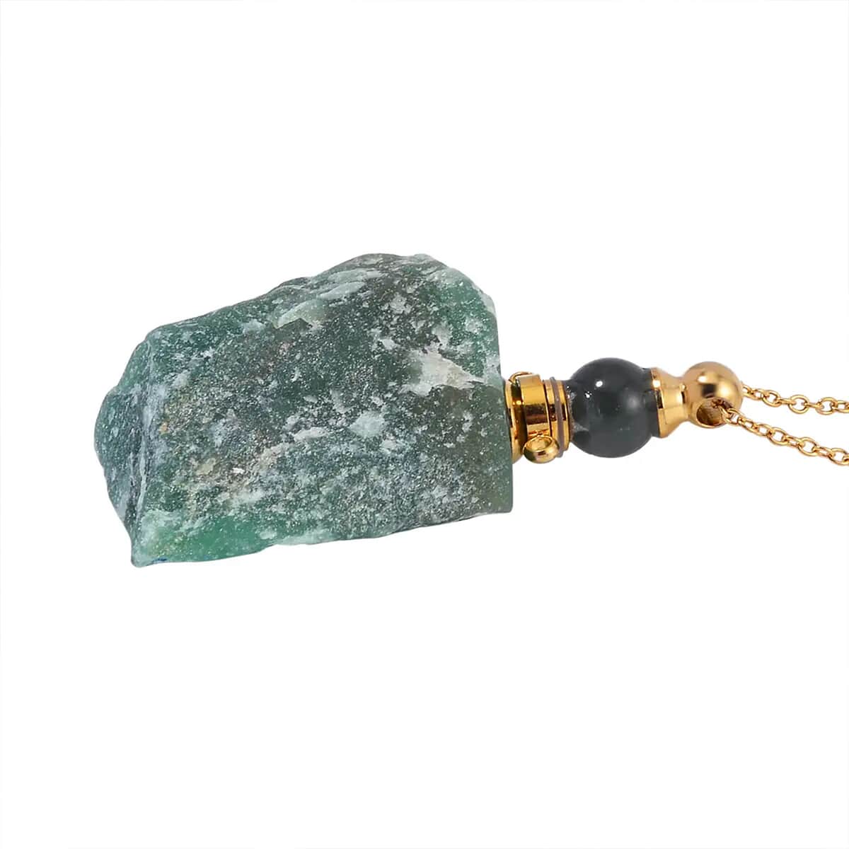 Green Aventurine 100.00 ctw Perfume Bottle Pendant in Goldtone with ION Plated Yellow Gold Stainless Steel Necklace 18-20 Inches image number 8