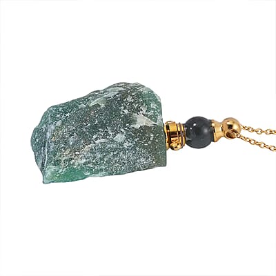 Green Aventurine 100.00 ctw Perfume Bottle Pendant in Goldtone with ION Plated Yellow Gold Stainless Steel Necklace 18-20 Inches