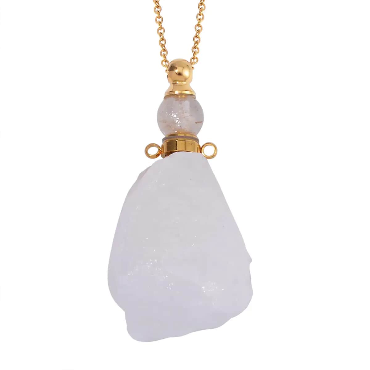 White Crystal Quartz 100.00 ctw Perfume Bottle Pendant in Goldtone with ION Plated Yellow Gold Stainless Steel Necklace 18-20 Inches image number 0