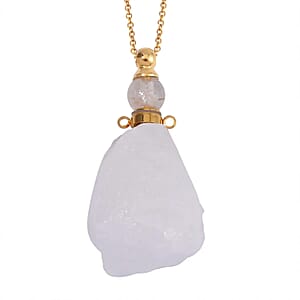 White Crystal Quartz 100.00 ctw Perfume Bottle Pendant in Goldtone with ION Plated Yellow Gold Stainless Steel Necklace 18-20 Inches