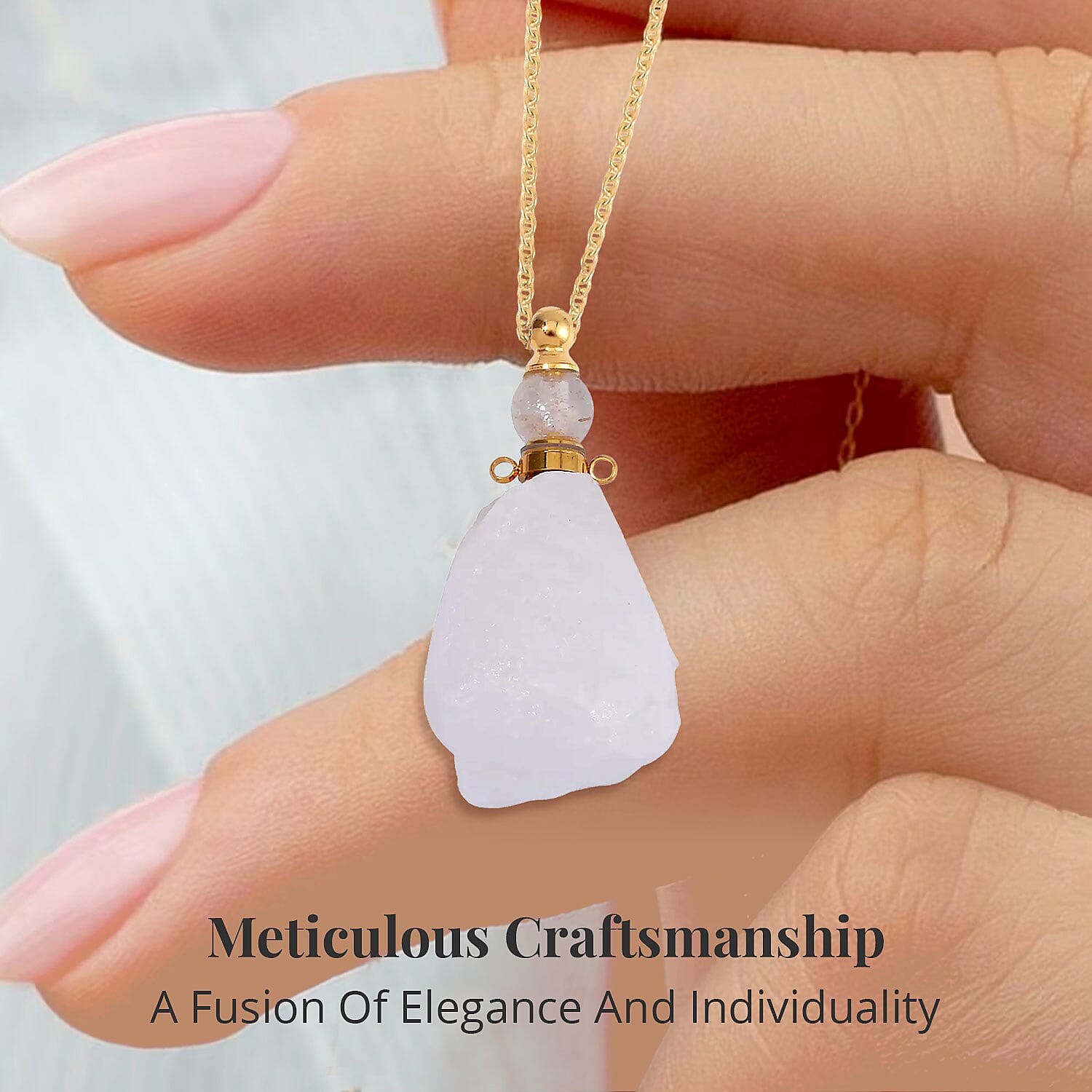 White Crystal Quartz 100.00 ctw Perfume Bottle Pendant in Goldtone with ION Plated Yellow Gold Stainless Steel Necklace 18-20 Inches