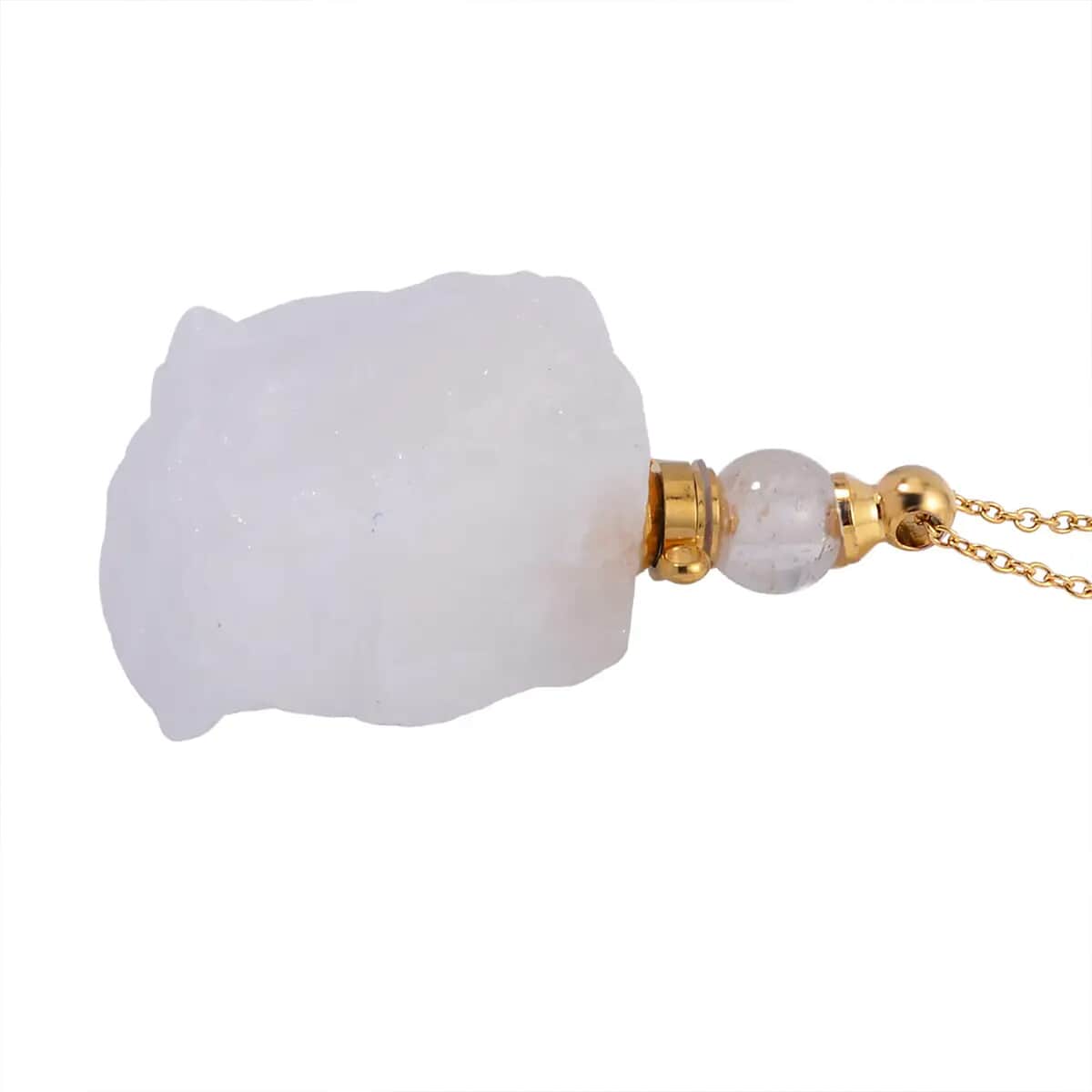 White Crystal Quartz 100.00 ctw Perfume Bottle Pendant in Goldtone with ION Plated Yellow Gold Stainless Steel Necklace 18-20 Inches image number 8