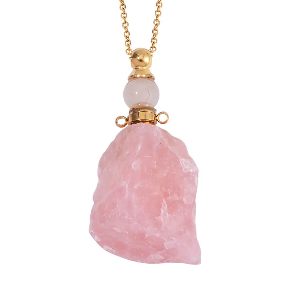 Galilea Rose Quartz 100.00 ctw Perfume Bottle Pendant in Goldtone with ION Plated Yellow Gold Stainless Steel Necklace 18-20 Inches image number 0