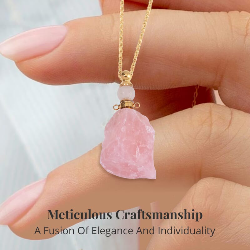 Galilea Rose Quartz 100.00 ctw Perfume Bottle Pendant in Goldtone with ION Plated Yellow Gold Stainless Steel Necklace 18-20 Inches