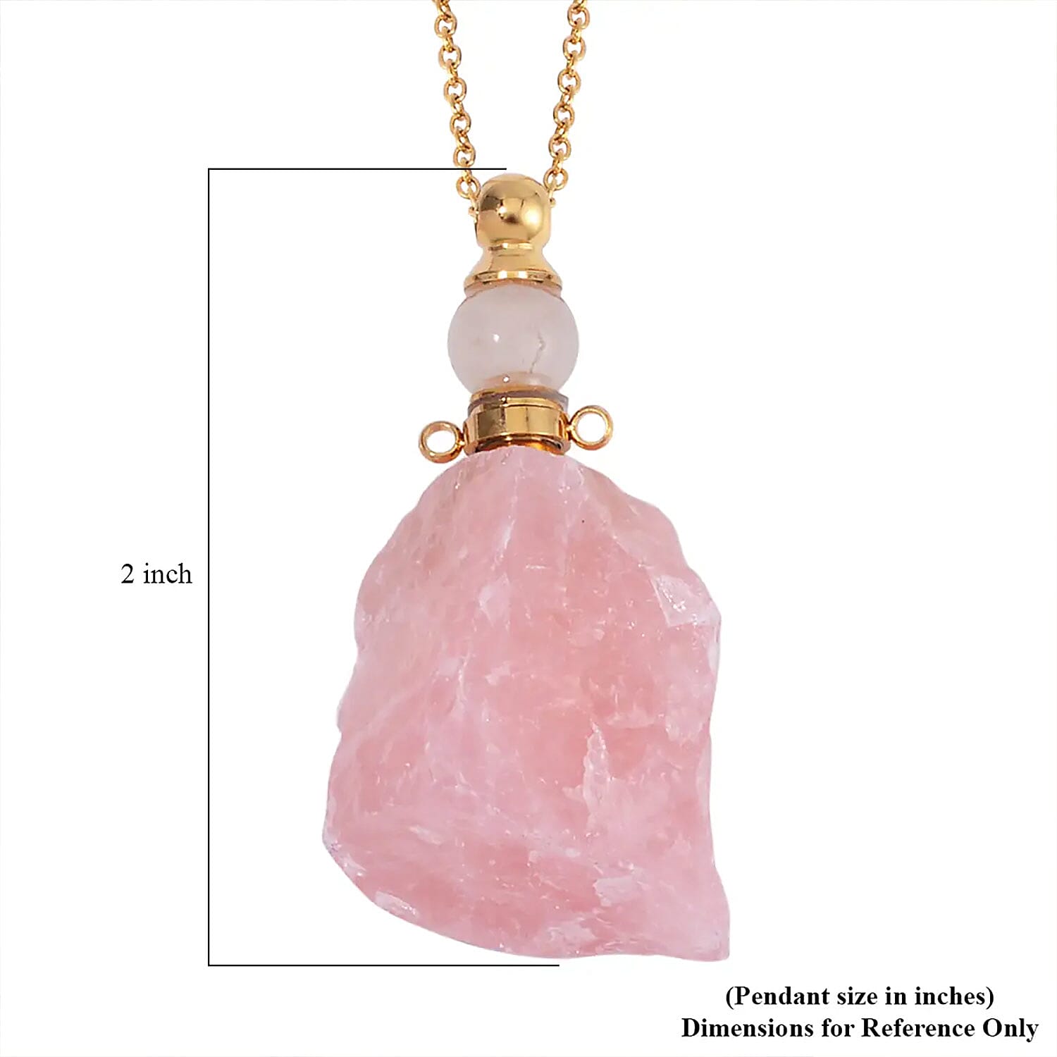 Galilea Rose Quartz 100.00 ctw Perfume Bottle Pendant in Goldtone with ION Plated Yellow Gold Stainless Steel Necklace 18-20 Inches