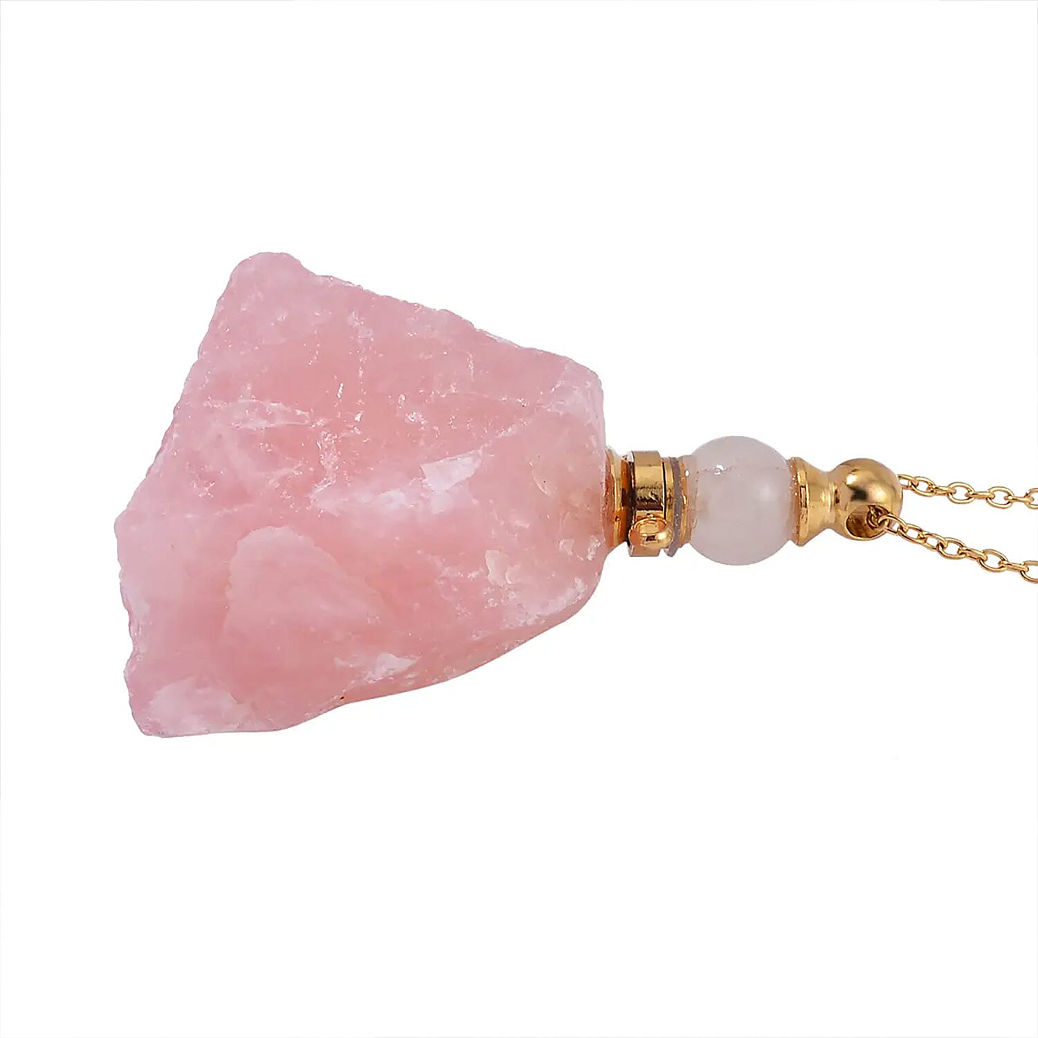 Galilea Rose Quartz 100.00 ctw Perfume Bottle Pendant in Goldtone with ION Plated Yellow Gold Stainless Steel Necklace 18-20 Inches
