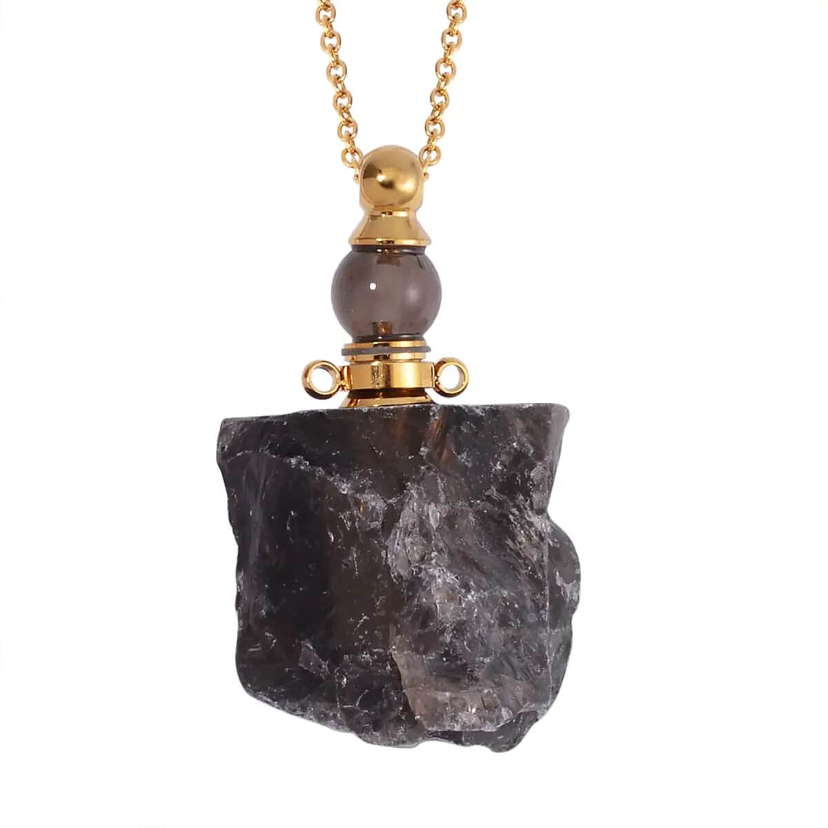Brazilian Smoky Quartz 100.00 ctw Perfume Bottle Pendant in Goldtone with ION Plated Yellow Gold Stainless Steel Necklace 18-20 Inches image number 0