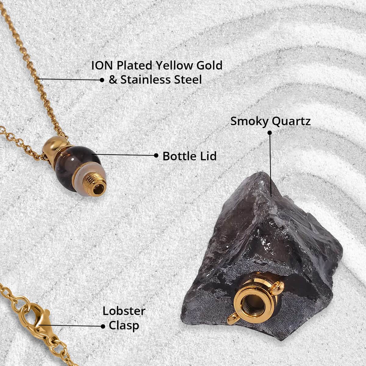 Brazilian Smoky Quartz 100.00 ctw Perfume Bottle Pendant in Goldtone with ION Plated Yellow Gold Stainless Steel Necklace 18-20 Inches image number 4