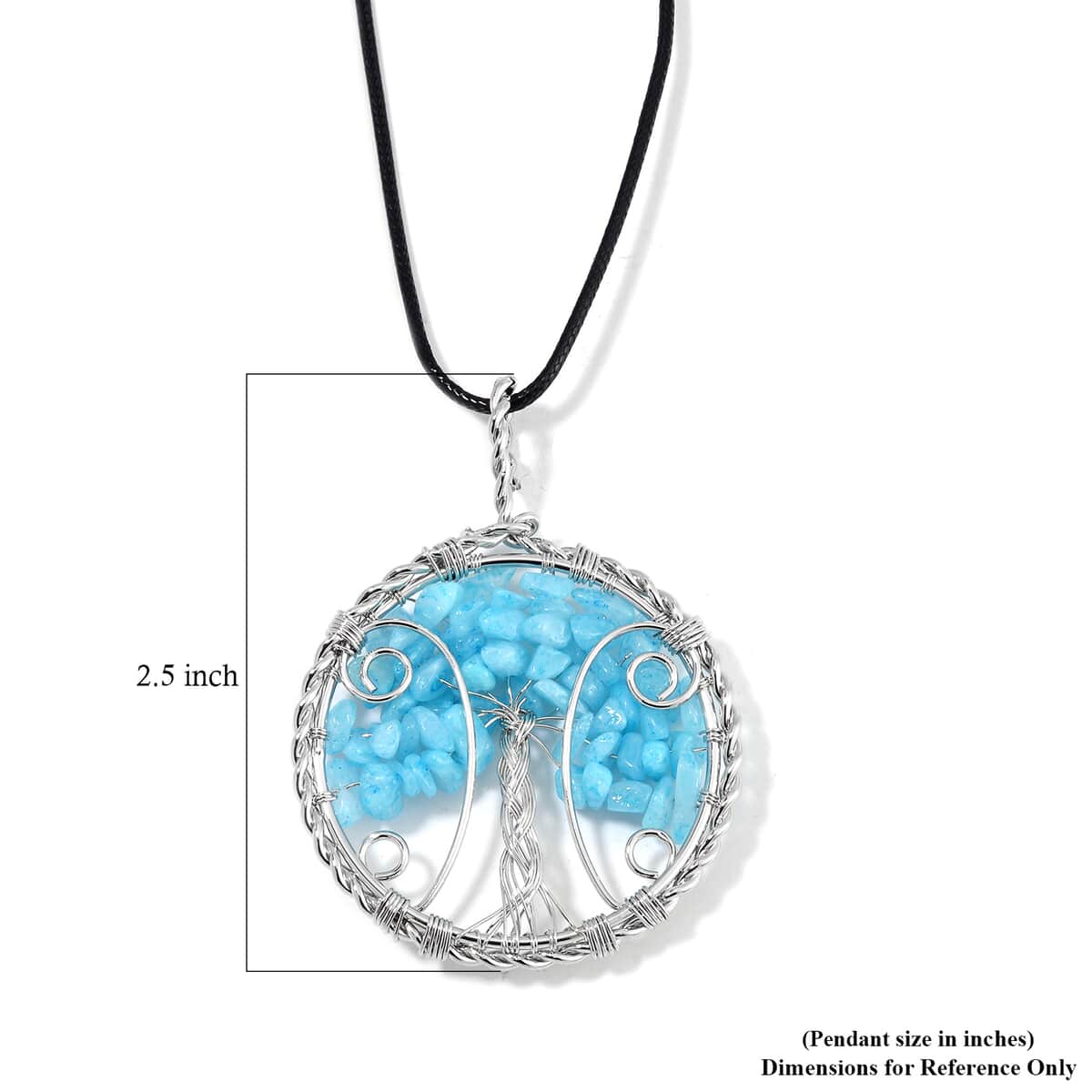 Galilea Rose Quartz and Multi Gemstone, Aquamarine Tree of Life Pendant in Silvertone with Leather Necklace (24 Inches) 45.00 ctw image number 5