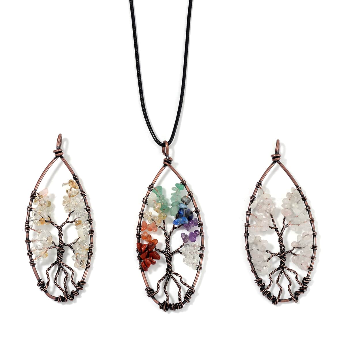 Galilea Rose Quartz, Multi Gemstone and Aquamarine Tree of Life Pendant in Rosetone with Leather Necklace 24 Inches 45.00 ctw image number 0